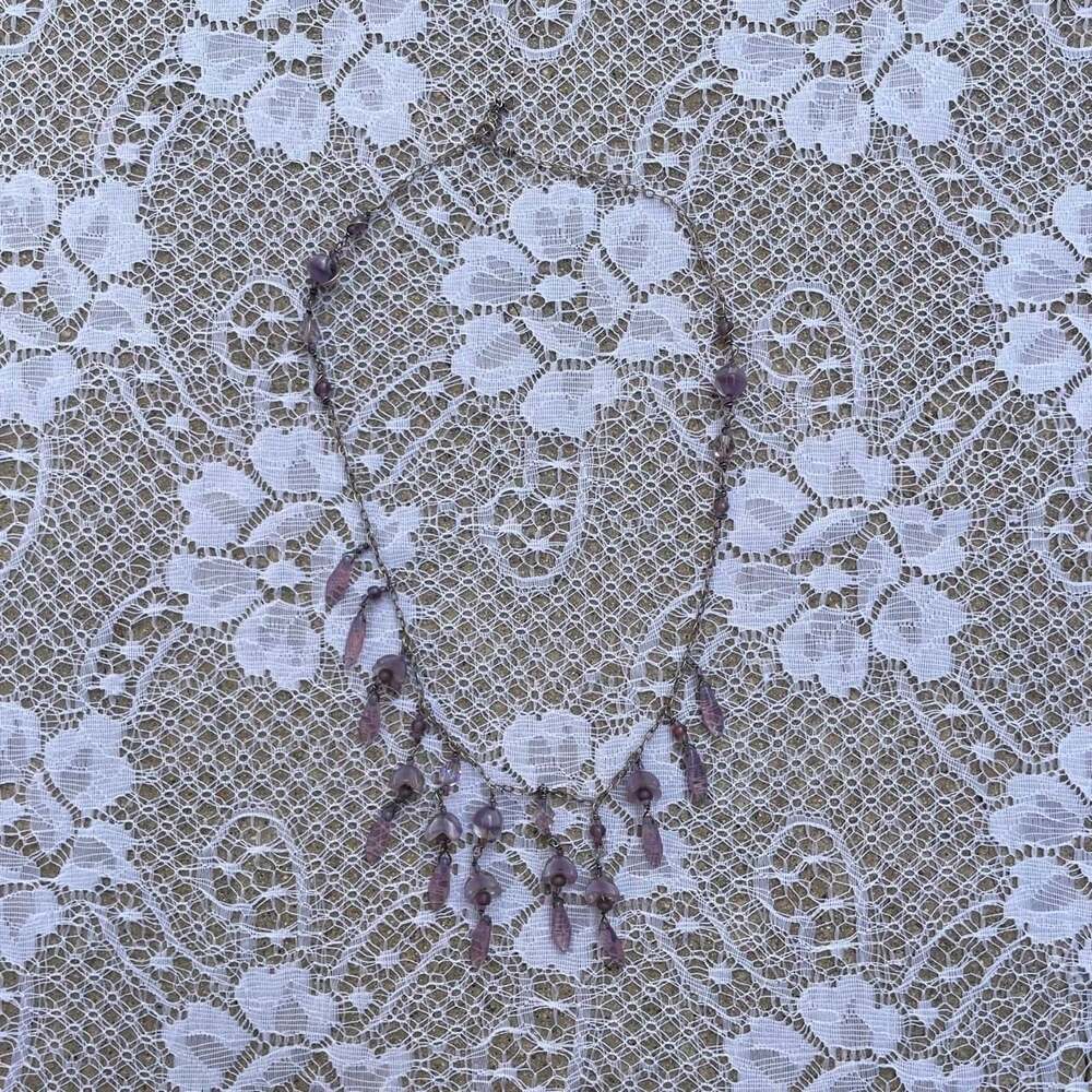 Fairycore Beaded Chandelier Necklace Lavender Floral